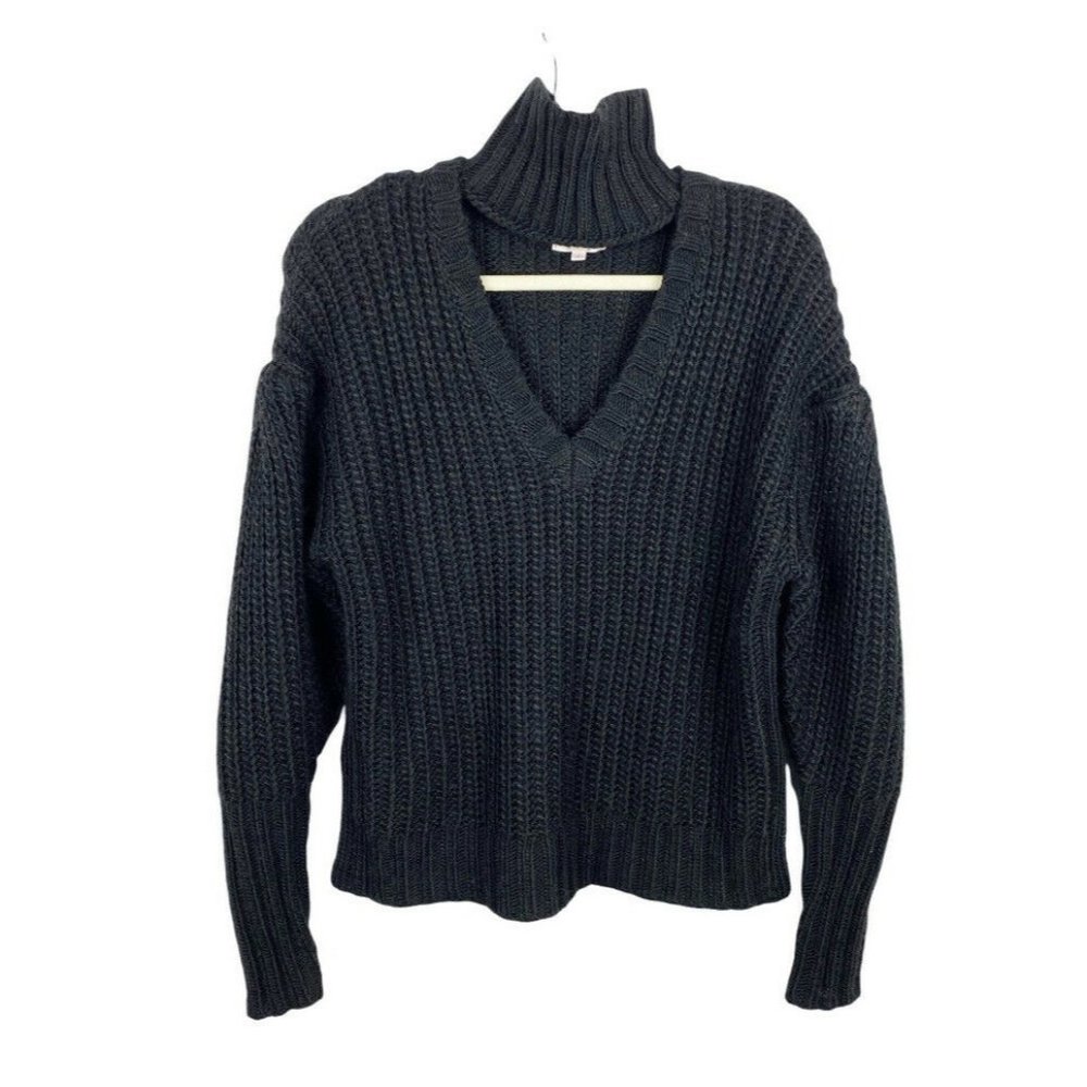Cinq a Sept Adia Cut Out Turtleneck Sweater Black Knit Wool Blend Size Small - Picture 2 of 6